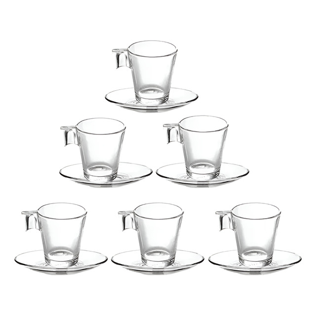 Jogo De Xícaras Café Com Pires Napoli 12 Peças Vidro 80ml