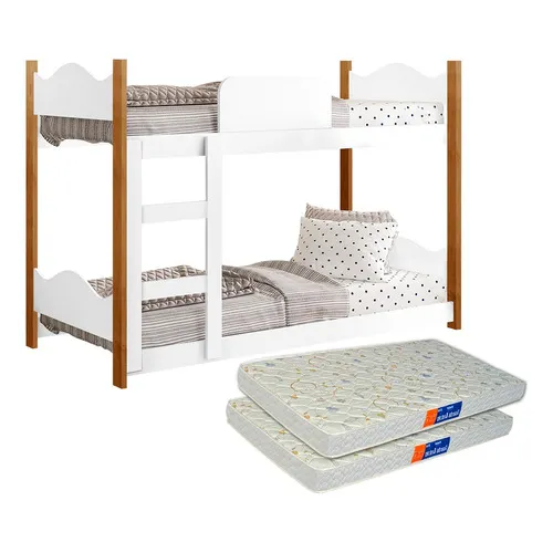 Cama Beliche Infantil Magia juvenil com colchão cor branco LV Móveis