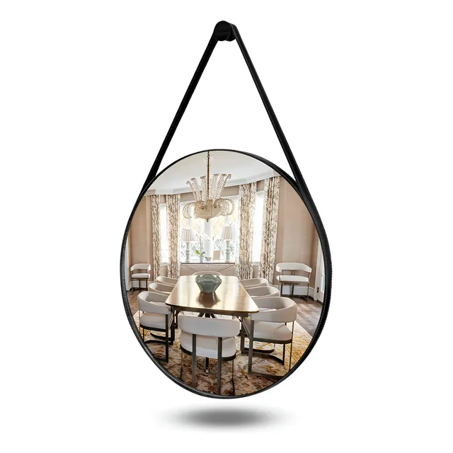 Espelho Adnet De Parede Escandinavo 60cm Com Suporte Cor Preto - Ideal como Espelho Para Banheiro, Sala ou Quarto. Redondo e Grande, Perfeito para Pen