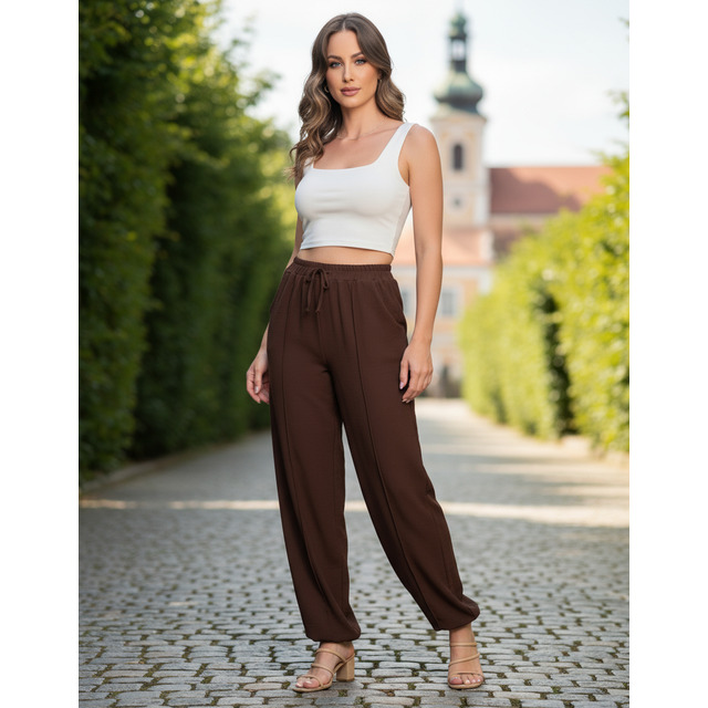 Calça Feminina Pantalona Wide Leg Casual Elástico