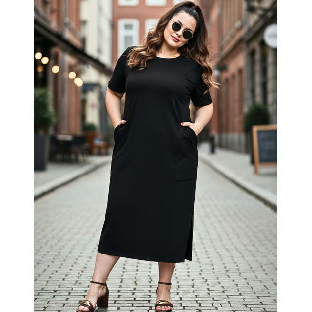 Vestido Feminino Plus Size Longo Casual Moderno Com Bolso