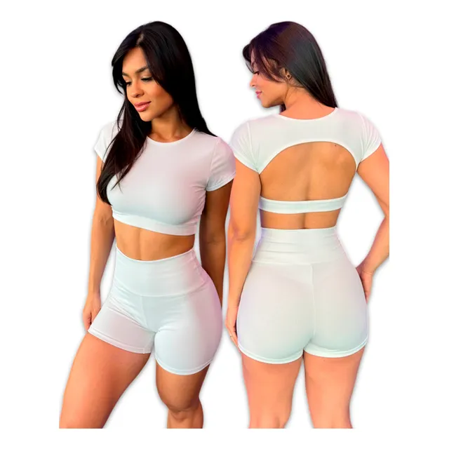Cropeed Manga Curta Costa Aberta Short Academia Musculação