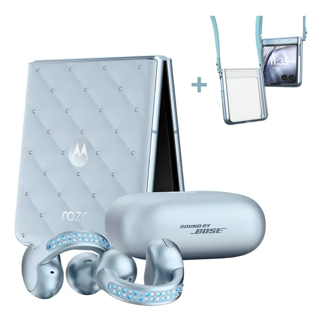 The Brilliant Collection Pack By Swarovski: Kit Motorola Razr 60 + Moto Buds Loop No Pantone Ice Melt + Crossbody Case