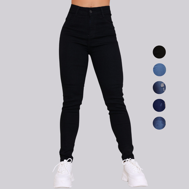 Calça Preta Jeans Feminina Com Elastano Cintura Alta Skinny