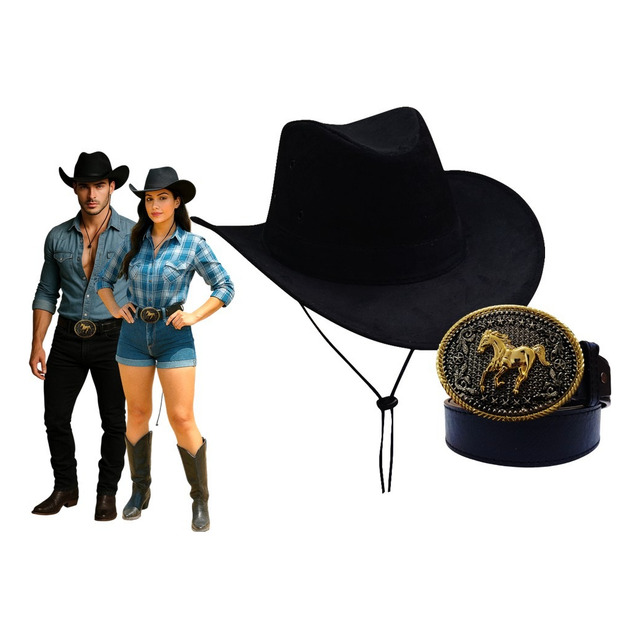 Chapéu Country Rodeio + Cinto Fivela Masculino Feminino