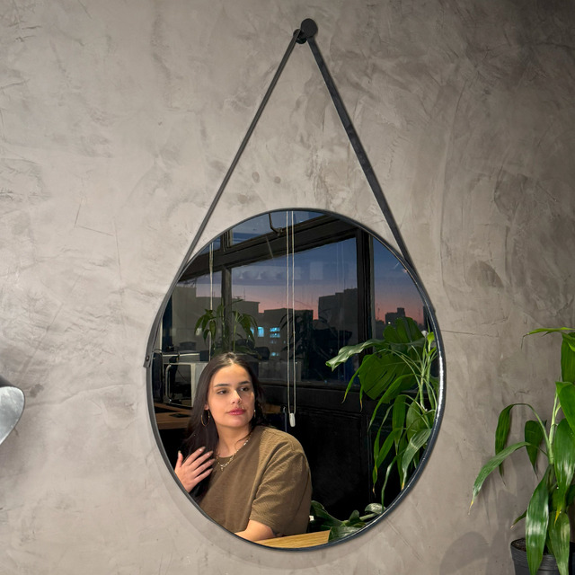 Espelho Redondo 50cm Adnet Decorativo Moldura Alça Couro