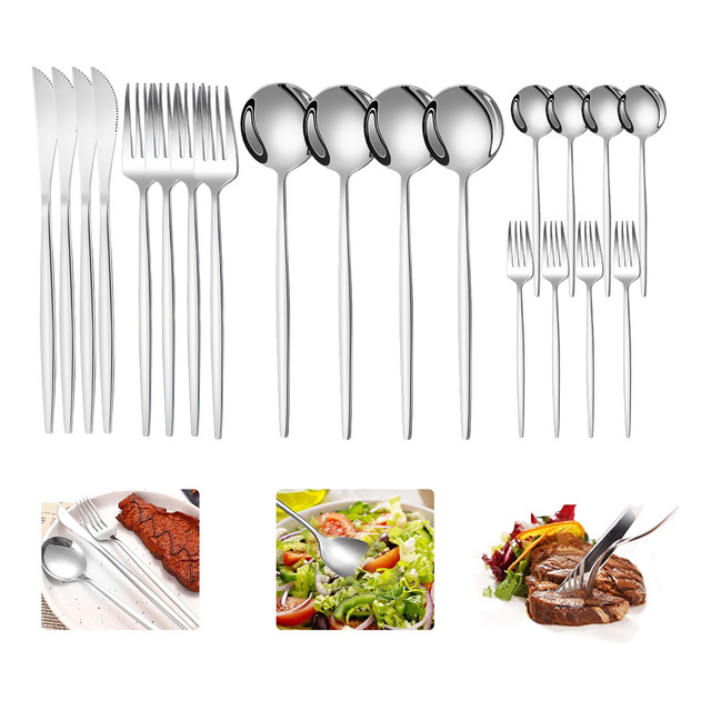 Kit 20 Peças Garfo Faca Colher Inox Bar Restaurante Prateado - Prateado