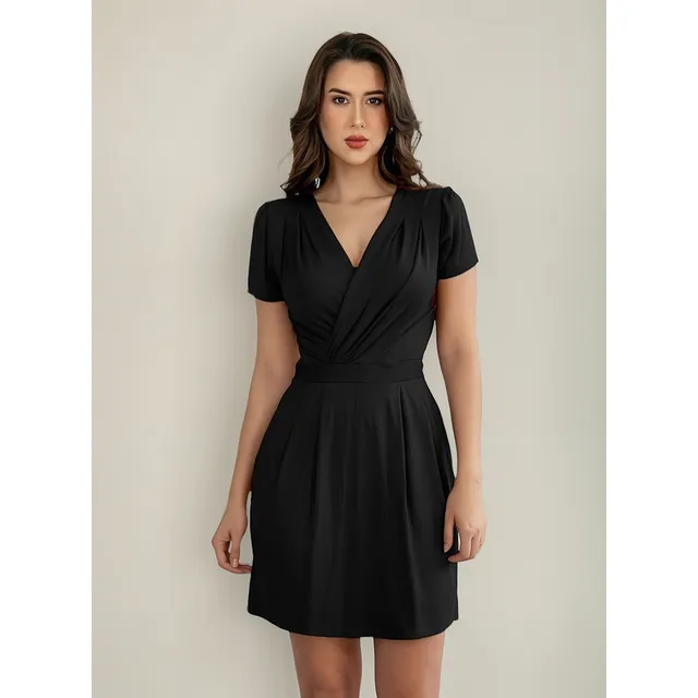 Vestido Decote Transpassado Envelope Manga Curta Soltinho