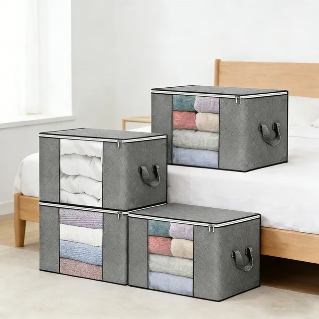 Kit 4 Saco Organizador Edredon Cobertor Multiuso Dobrável Cinza