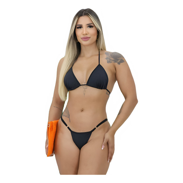 Biquíni Fio Dental Feminino Fita Bronze Cortininha Regulador