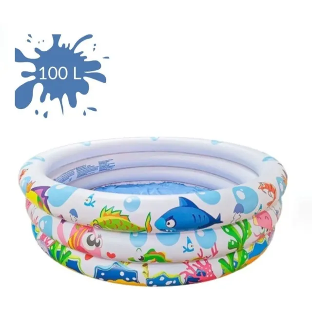 Piscina Inflável Redonda Summer Fun 100 Litros 3 Aneis Fundo Do Mar Criança Infantil Branca