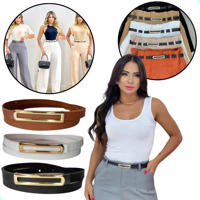 Cinto Fino Feminino Longo Fivela Alongado Kit Com 3 Cintos