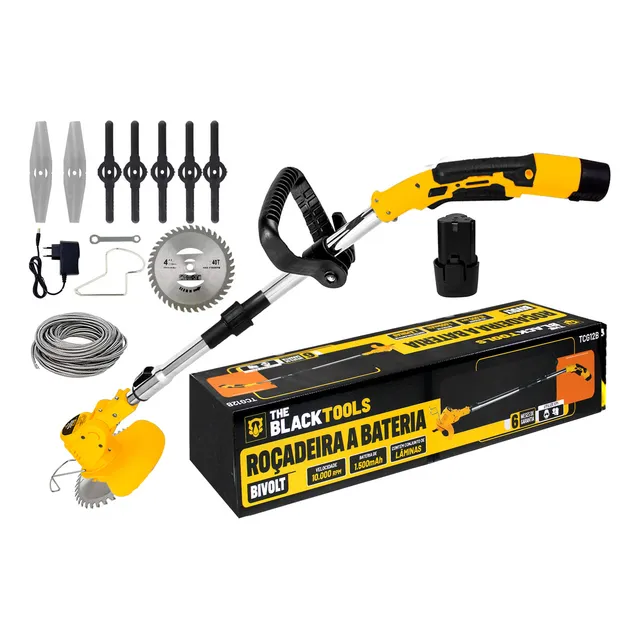 Roçadeira Aparador Grama A Bateria Recarregável 460w Profissional + Acessórios The Black Tools - Tcg12b