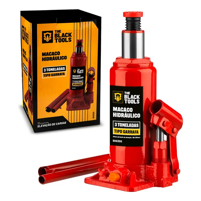 Macaco Hidráulico Vermelho Garrafa 3 Toneladas Para Carro The Black Tools