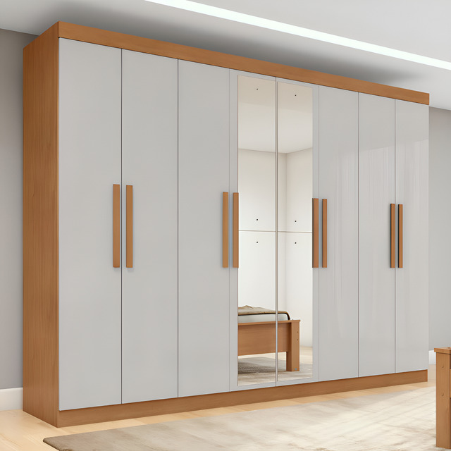 Guarda-roupa Casal Easy Slim 8 Portas C Espelho Amendoa
