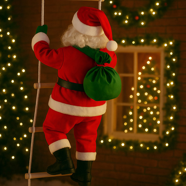 Papai Noel Subindo Escada Decoração De Natal Fofo Enfeite Pendente Divertido 25cm