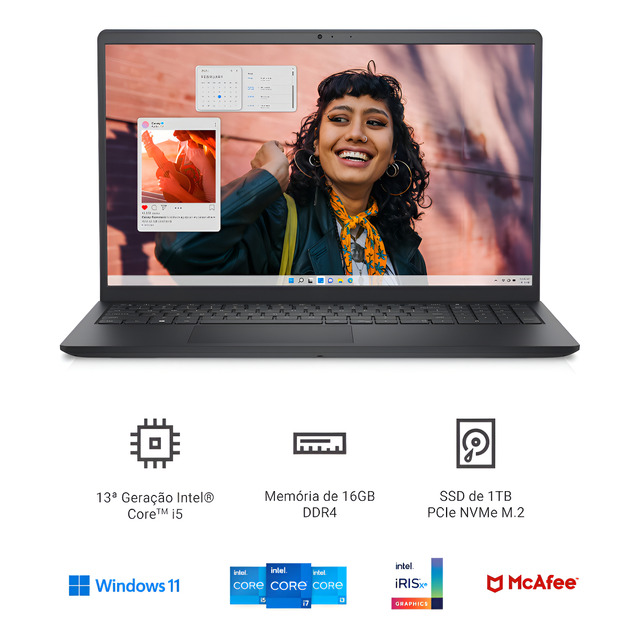 Notebook Dell Inspiron I15-i1300-a60p 15.6 I5 16gb 1tb W11 Preto
