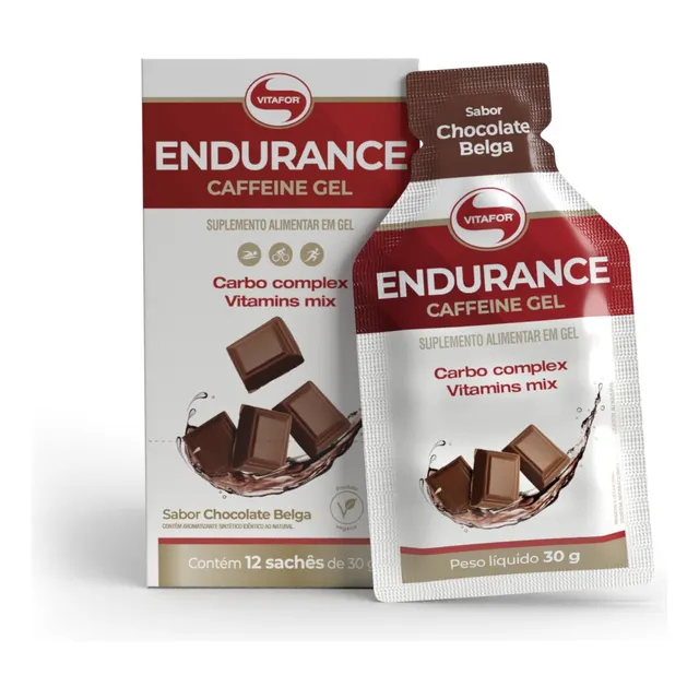 Suplemento Endurance Caffeine Gel 12 Sachês 30g Vitafor Chocolate Belga