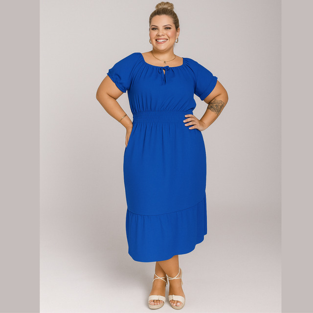 Vestido Midi Plus Size Feminino Casual Elegante Confortável