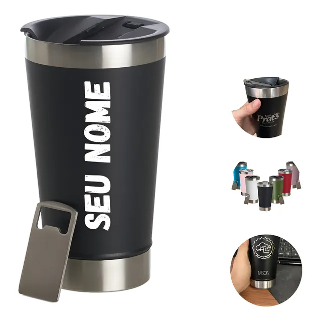 Copo Térmico Personalizado C Nome Logo Time C Tampa E Core Cor Preto