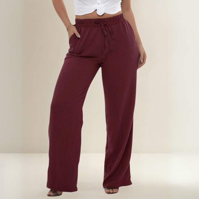 Calça Pantalona Feminina Duna Cintura Alta Com Bolso