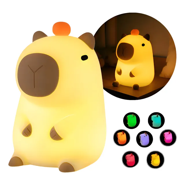 Capivara Luminária Muda Cor Abajur Mesa Led Noturna Silicone Bege Bege 127220v