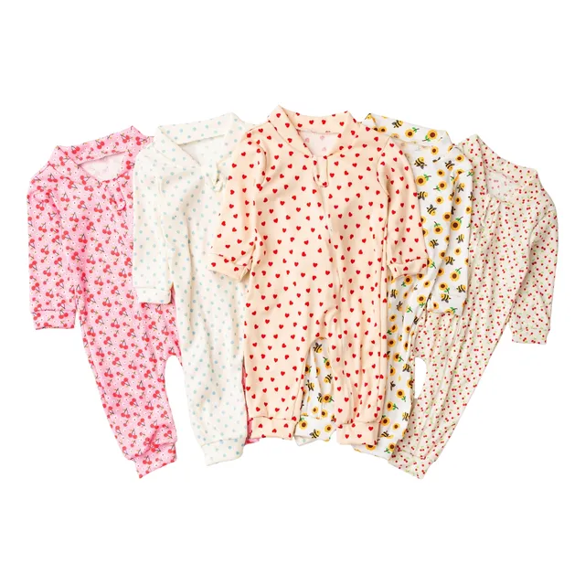 Kit 5 Macacão Canelado Estampado Bebê Zíper Menino E Menina