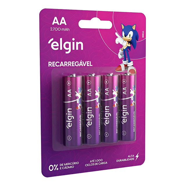 Pilha AA Elgin Recarregável 82175 cilíndrica kit de 4 unidades 2700 mah