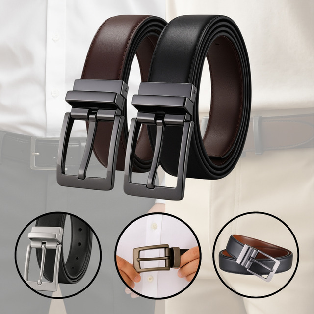 Cinto Masculino Couro Dupla Face 2 Em 1 Preto Marrom Social - Preto/marrom - 130 Cm