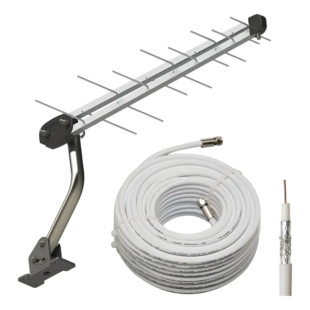 Kit Antena Digital Impacto Externa Log 22 + Suporte + Cabo + Conector