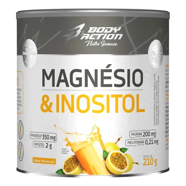 Magnésio E Inositol Taurina Melatonina 210g Bodyaction Sabor Maracujá