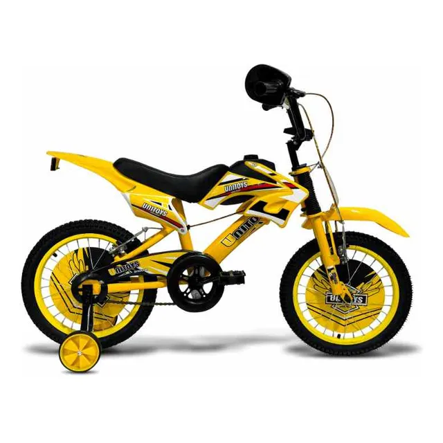 Bicicleta Infantil Aro 16 Unitoys Moto Cross Amarela com Rodas de Treinamento
