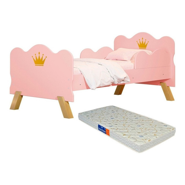 Cama E Colchão Infantil Realeza Rosa Quarto Menina - Rosa - Realeza