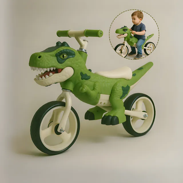 Bicicleta Sem Pedal Jhamba Balance Bike Dino T-Rex Aro 12 Verde