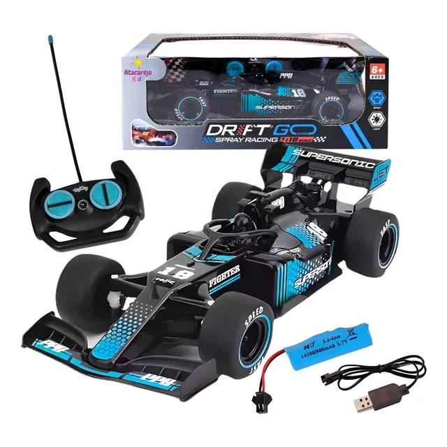 Carrinho Formula 1 Controle Remoto Recarregável Pretoazul