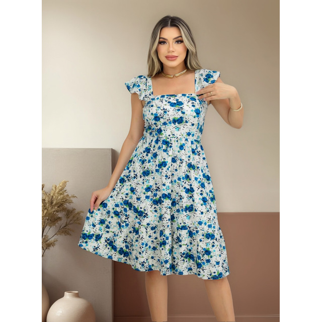 Vestido Feminino Midi Decote Quadrado Moda Evangélica