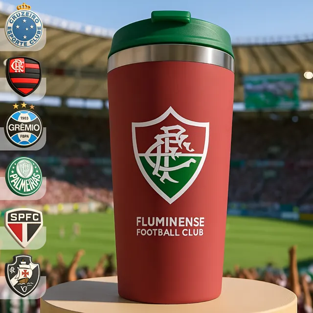 Copo Térmico Emborrachado Inox 450 Ml Dos Times De Futebol Fluminense
