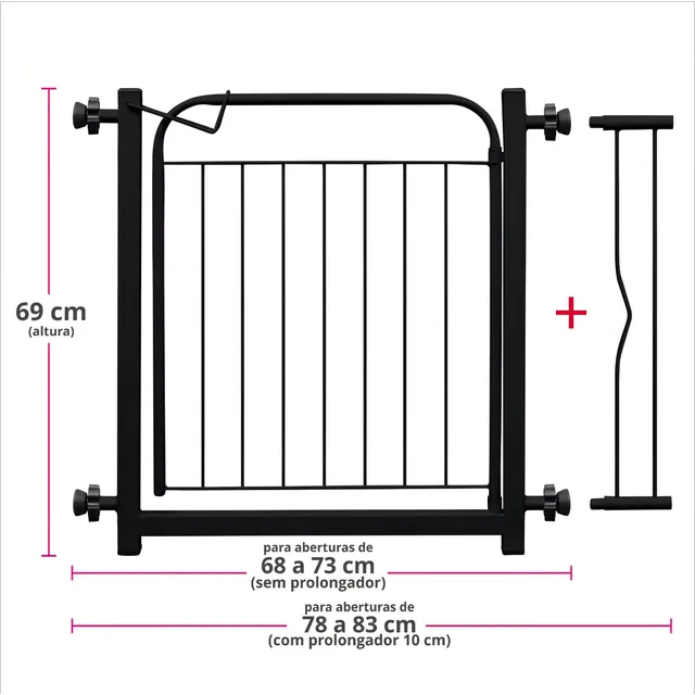Grade Portão Preto Proteção Pets 68 A 73 / 78 A 83 Cm Cachorro aramado 69cm