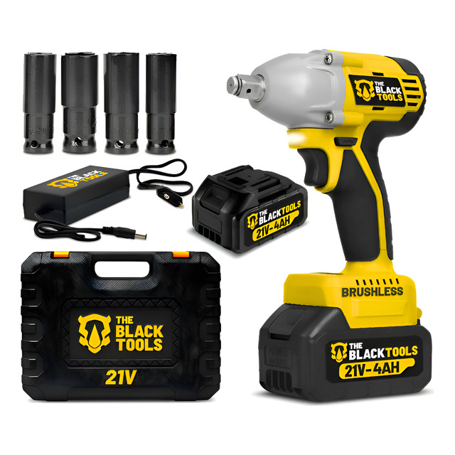 Chave De Impacto A Bateria 21V 12" Pol 2400 Rpm Bivolt Com Acessórios E Maleta The Black Tools