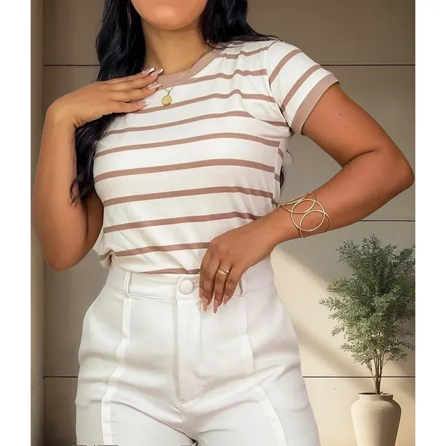 Blusa Tshirt Camiseta Listrada Minimalista - Feminina