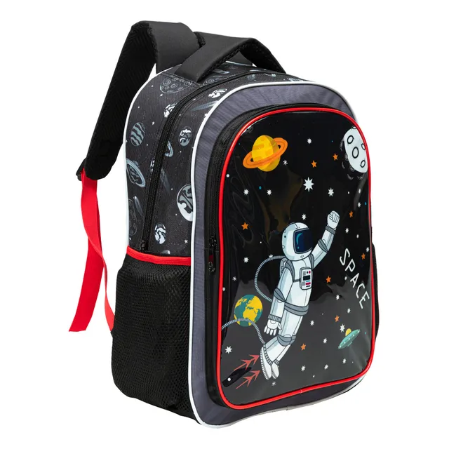 Mochila Escolar Infantil Astronauta Yepp Preta com Bolso para Garrafa 16L