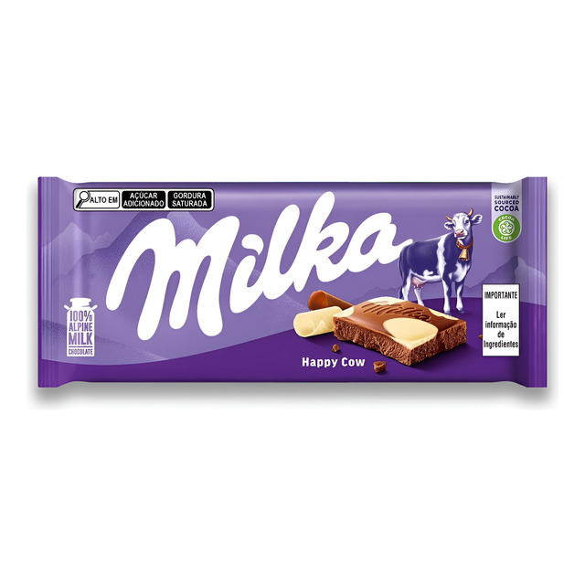 Happy Cow Milka Mondelz chocolate ao leite e chocolate branco com sem agregado flowpack 90 g