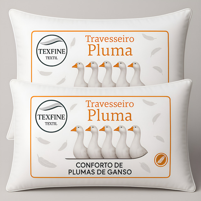 Kit 2 TravesseiroPena Pluma de Ganso Sintetica Siliconada Lavavel Toque Macio 70x50cm