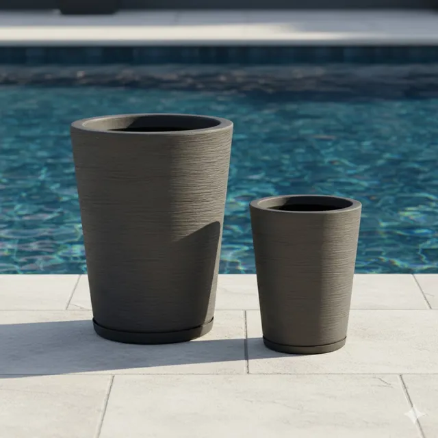 Jogo 2 Vasos Planta Decorativo Jardim Cone Escovado N1 E N2 Cinzachumbo Grafiato