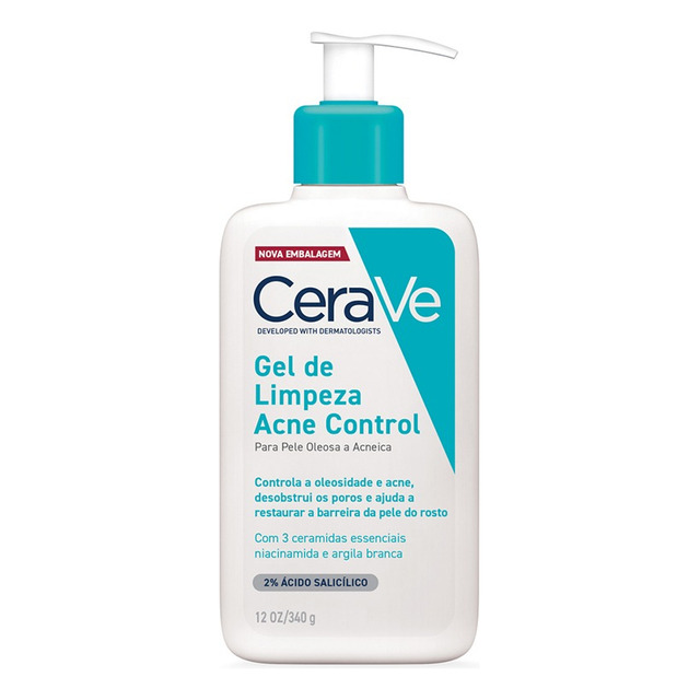 CeraVe Gel de Limpeza Facial Control de Acne com Ácido Salicílico e Niacinamida para Pele Oleosa 340g