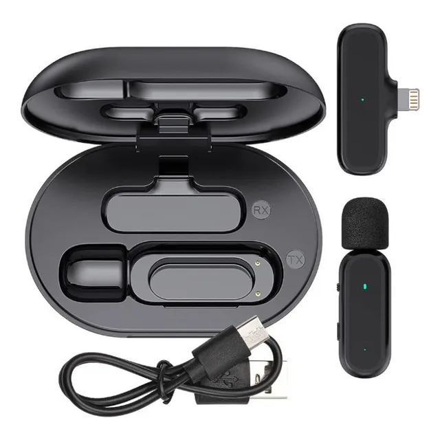 Microfone Lapel Sem Fio Preto Cancelamento Ruído iPhone