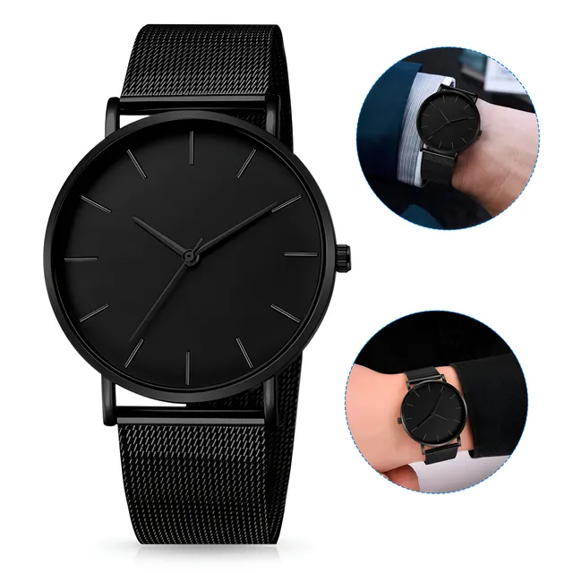 Relógio Masculino Preto Minimalista De Aço Ultra Fino Social Analógico Luxo Casual Lançamento Grupo First Shop