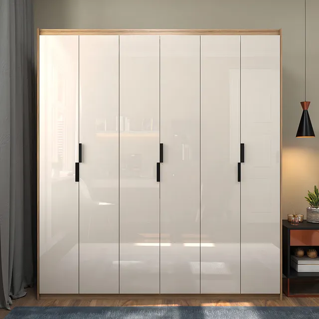 Guarda-roupa Roupeiro 200x180cm Casal 6 Portas 2 Gavetas Madeirado E Off White - Espaço Amplo E Estilo Moderno