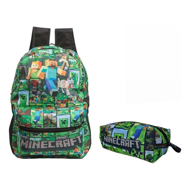 Kit Escolar Mochila Minecraft Game Costas Tam G E Estojo Preto Minecraft