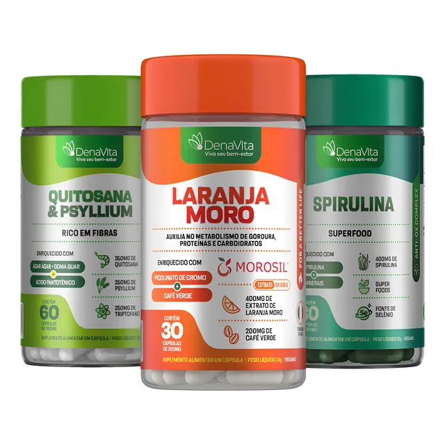 Kit Morosil + Quitosana E Psyllium + Spirulina - Denavita Morosil 30 Caps